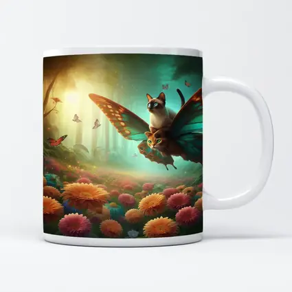 Siamese Cats Butterfly Wings Fantasy Flower Garden