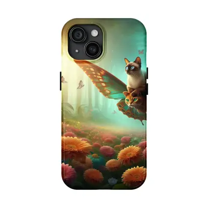 Siamese Cats Butterfly Wings Fantasy Flower Garden