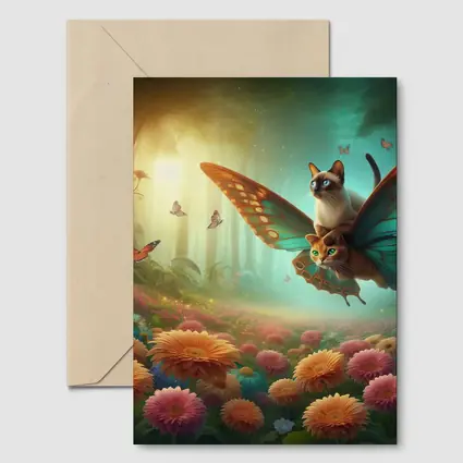 Siamese Cats Butterfly Wings Fantasy Flower Garden