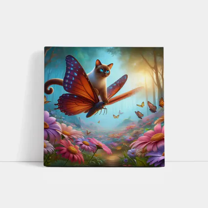 Siamese Cat Butterfly Wings Fantasy Flower Forest
