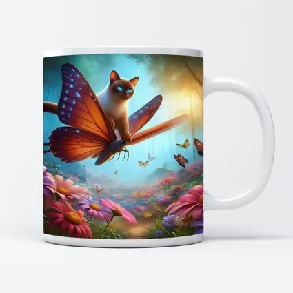 Siamese Cat Butterfly Wings Fantasy Flower Forest