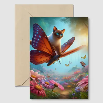 Siamese Cat Butterfly Wings Fantasy Flower Forest