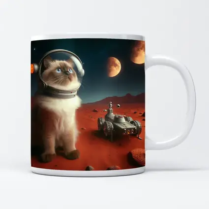 Birman Cat Astronaut on Mars Red Planet
