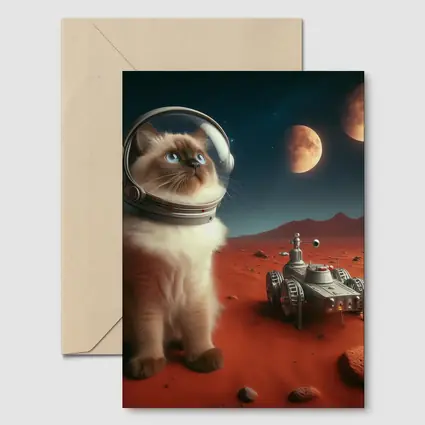 Birman Cat Astronaut on Mars Red Planet