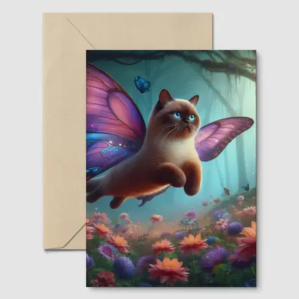 Siamese Cat Butterfly Wings Fantasy Forest