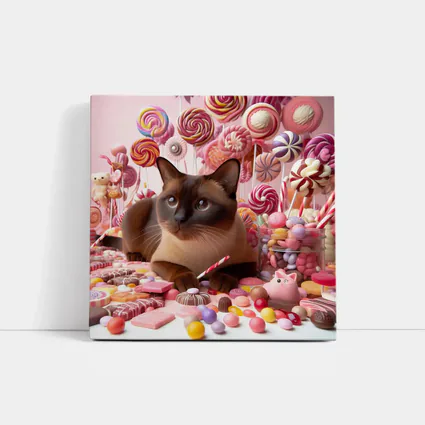 Burmese Cat Surrounded By Colorful Candy