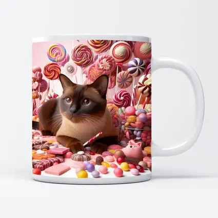 Burmese Cat Surrounded By Colorful Candy