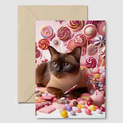 Burmese Cat Surrounded By Colorful Candy