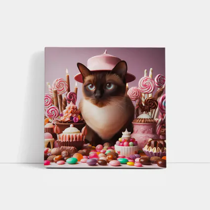 Siamese Cat Pink Hat Candy Sweets