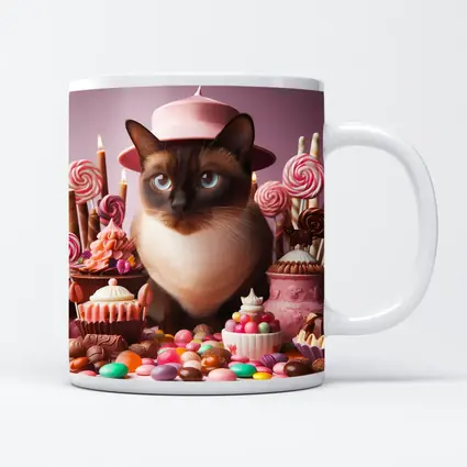 Siamese Cat Pink Hat Candy Sweets