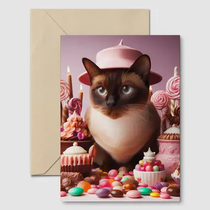 Siamese Cat Pink Hat Candy Sweets