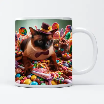 Siamese Cat Dressed Up Among Colorful Candies