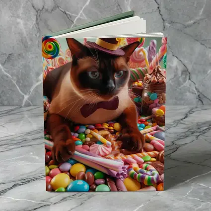 Siamese Cat Dressed Up Among Colorful Candies
