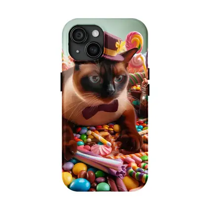 Siamese Cat Dressed Up Among Colorful Candies