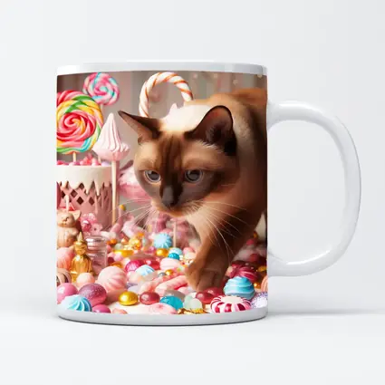 Burmese Cat Among Pastel Candy Sweets