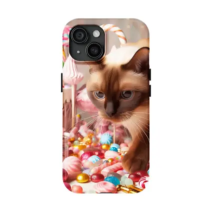 Burmese Cat Among Pastel Candy Sweets