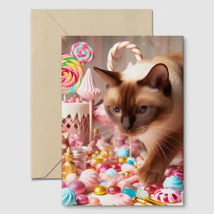 Burmese Cat Among Pastel Candy Sweets
