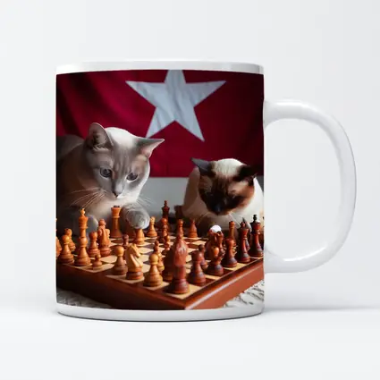 Siamese Cats Playing Chess Red Flag