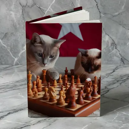 Siamese Cats Playing Chess Red Flag