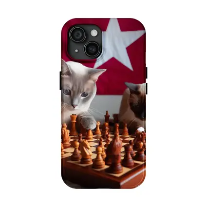Siamese Cats Playing Chess Red Flag
