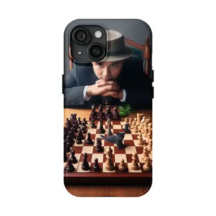 Man in Hat Playing Chess with Cats