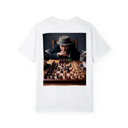 Man in Hat Playing Chess with Cats