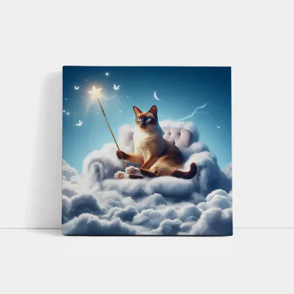 Siamese Cat Wizard Star Wand Clouds