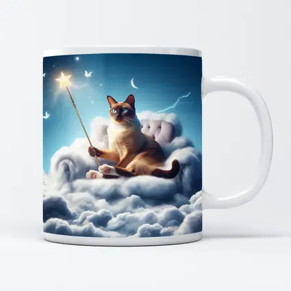 Siamese Cat Wizard Star Wand Clouds