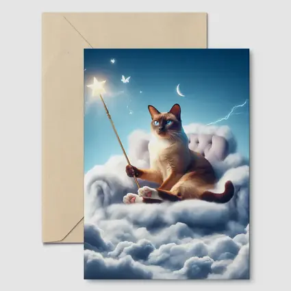Siamese Cat Wizard Star Wand Clouds
