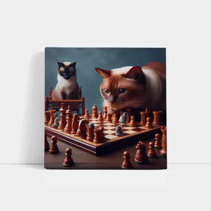 Siamese Cats Playing Chess Focused Game