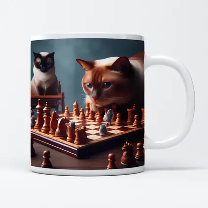 Siamese Cats Playing Chess Focused Game