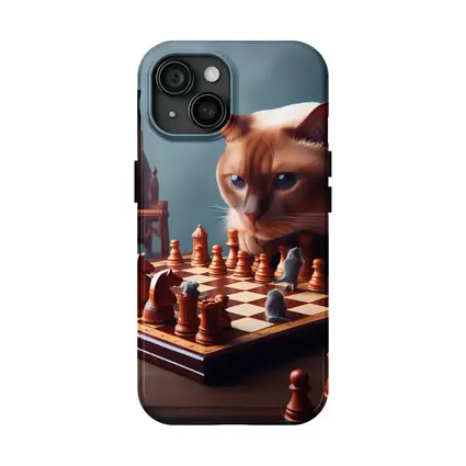 Siamese Cats Playing Chess Focused Game