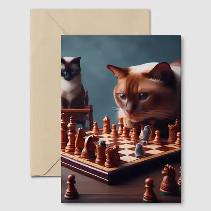 Siamese Cats Playing Chess Focused Game