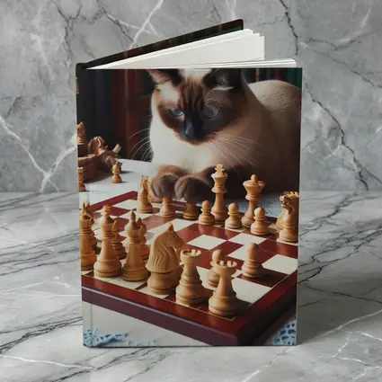 Siamese Cat Studying Chess Board Library