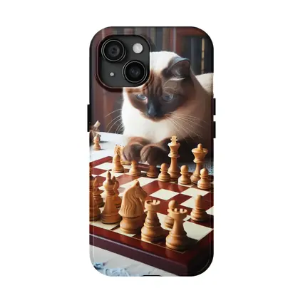 Siamese Cat Studying Chess Board Library