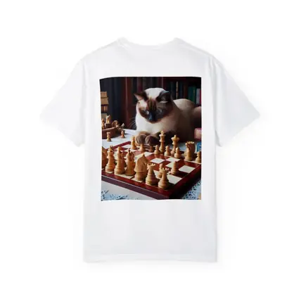 Siamese Cat Studying Chess Board Library