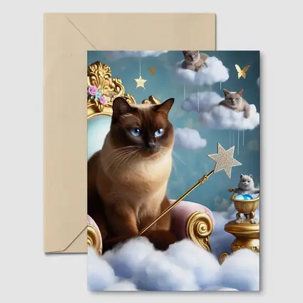 Siamese Cat Royal Throne Fantasy Cloud Scene
