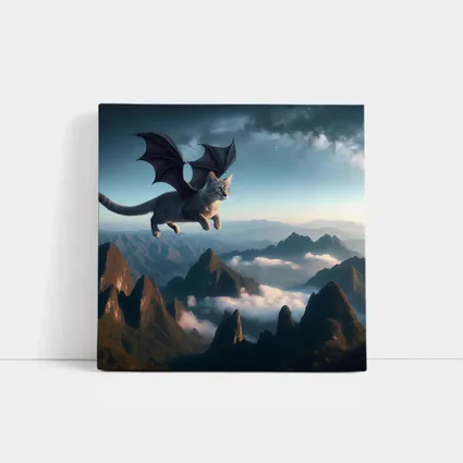 Dragon Cat Flying Over Misty Mountains