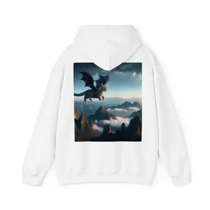 Dragon Cat Flying Over Misty Mountains