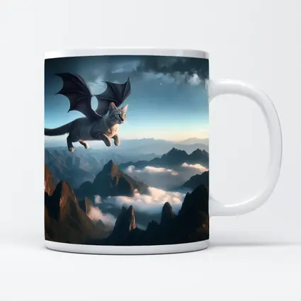 Dragon Cat Flying Over Misty Mountains
