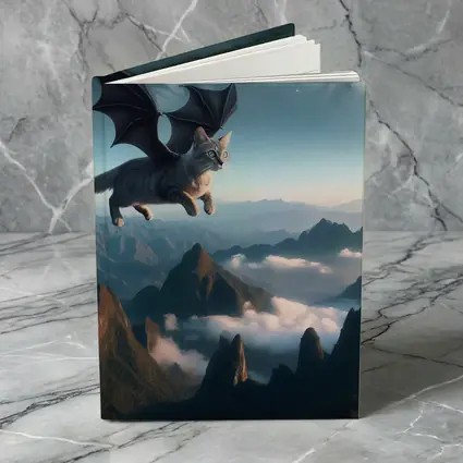 Dragon Cat Flying Over Misty Mountains