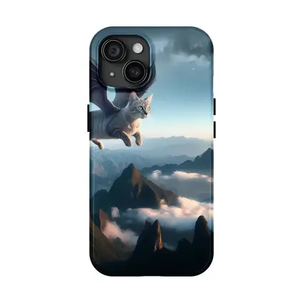 Dragon Cat Flying Over Misty Mountains