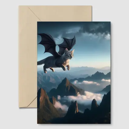 Dragon Cat Flying Over Misty Mountains