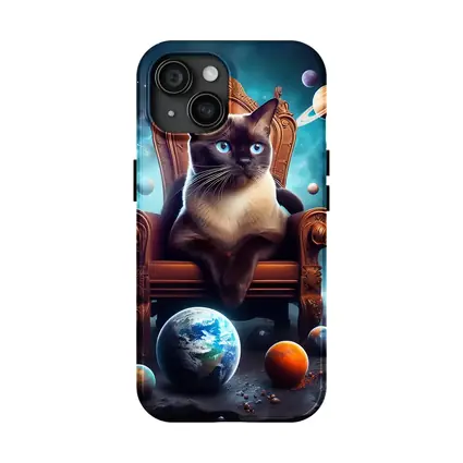 Siamese Cat Throne Space Planets Fantasy