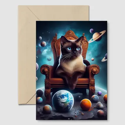 Siamese Cat Throne Space Planets Fantasy