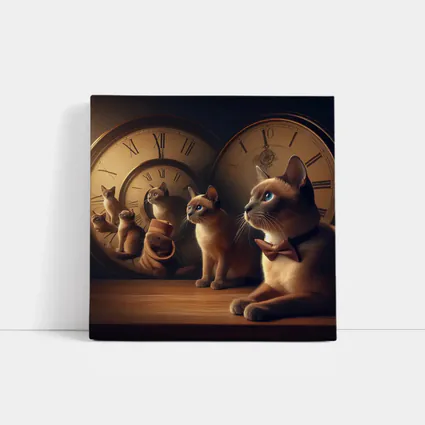 Siamese Cats With Vintage Clocks Background