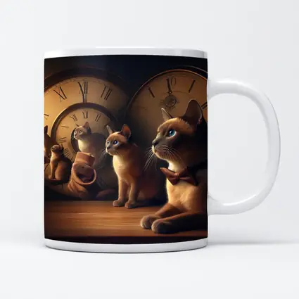 Siamese Cats With Vintage Clocks Background