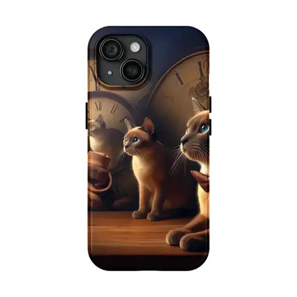 Siamese Cats With Vintage Clocks Background