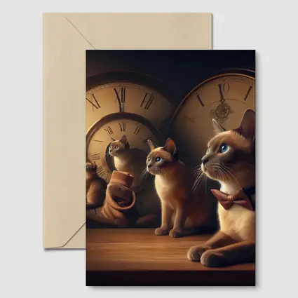 Siamese Cats With Vintage Clocks Background