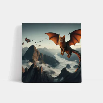 Flying Cat Dragon Over Misty Mountains